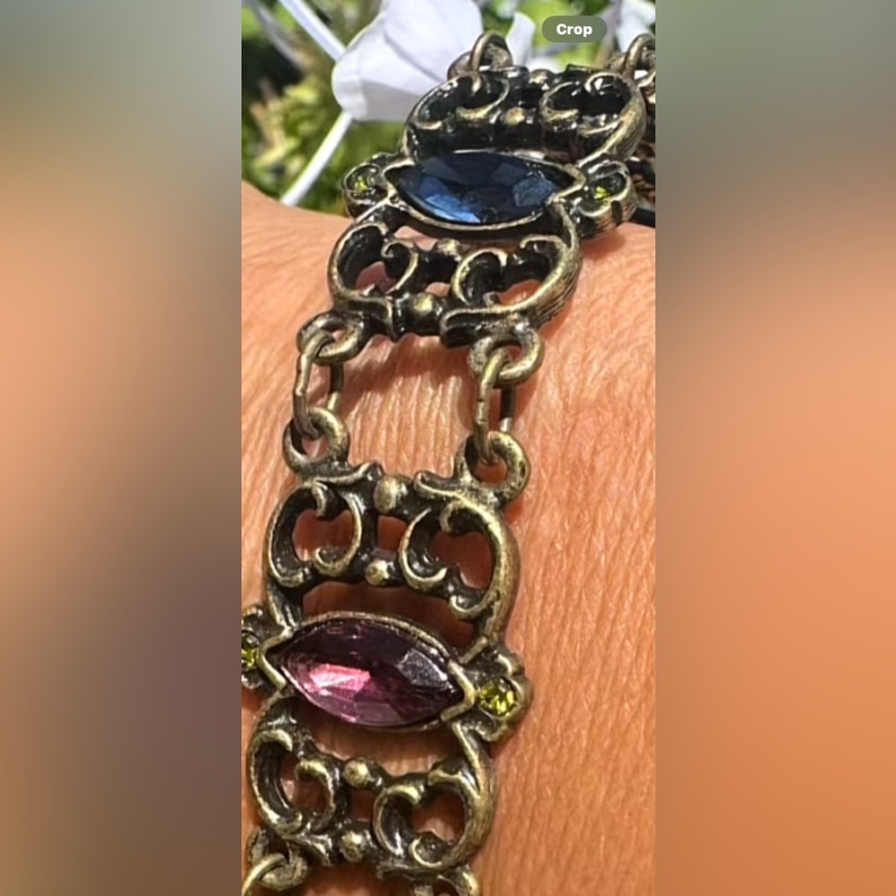 Antique Victorian–Edwardian Filigree Bracelet Bohemian Glass.